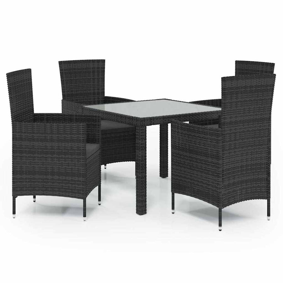 5 Piece Outdoor Dining Set with Cushions Poly Rattan Black