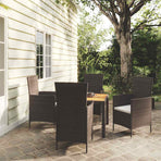 5 Piece Outdoor Dining Set with Cushions Poly Rattan Black