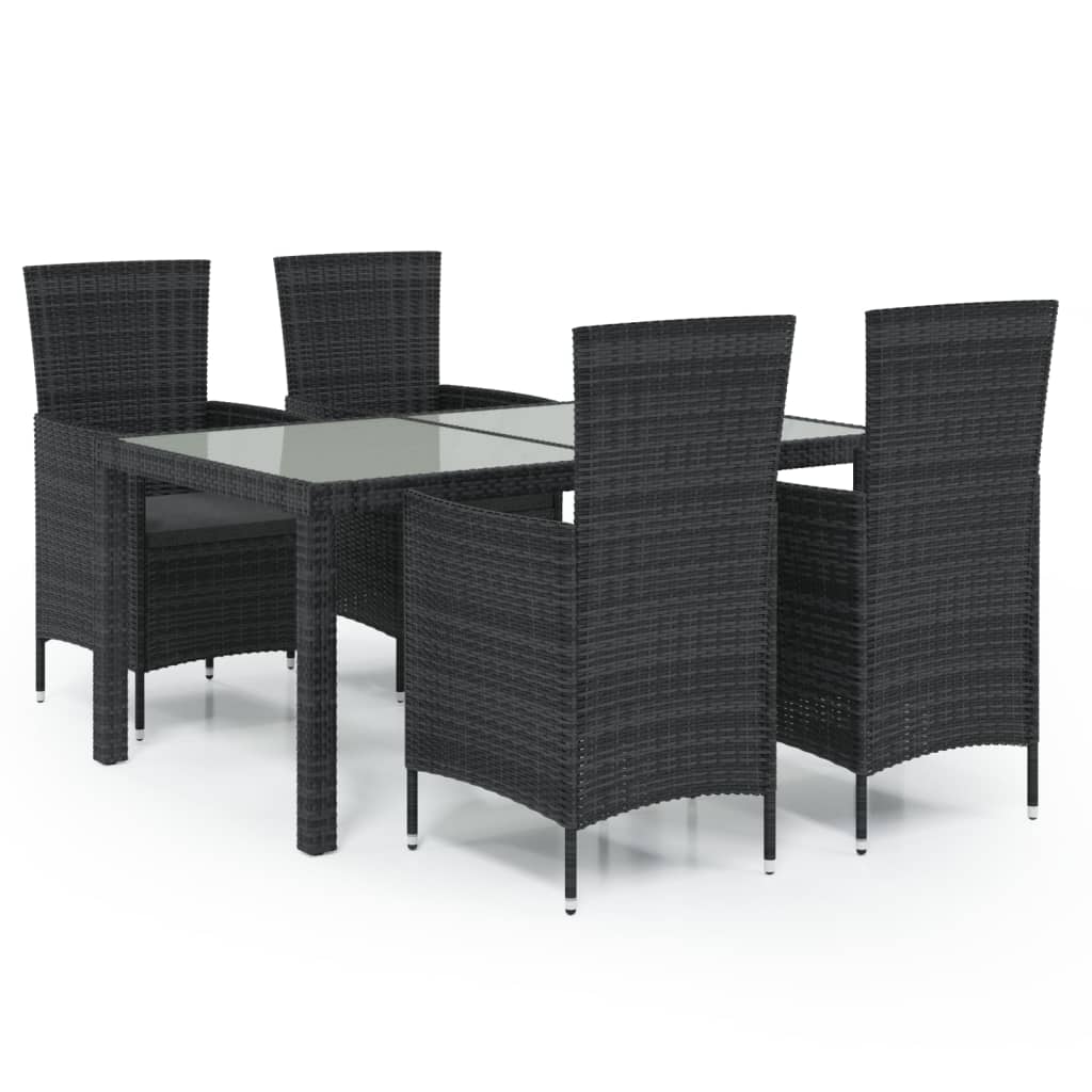 5 Piece Outdoor Dining Set with Cushions Poly Rattan Black