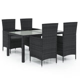 5 Piece Outdoor Dining Set with Cushions Poly Rattan Black - Front View