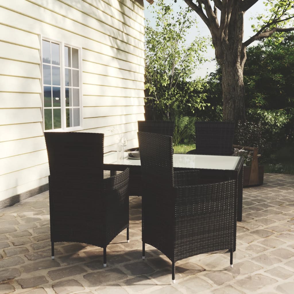 5 Piece Outdoor Dining Set with Cushions Poly Rattan Black