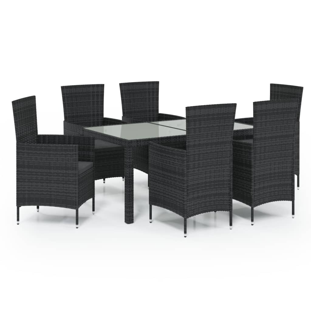 7 Piece Outdoor Dining Set with Cushions Poly Rattan Black
