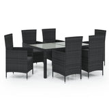 7 Piece Outdoor Dining Set with Cushions Poly Rattan Black