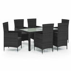 7 Piece Outdoor Dining Set with Cushions Poly Rattan Black