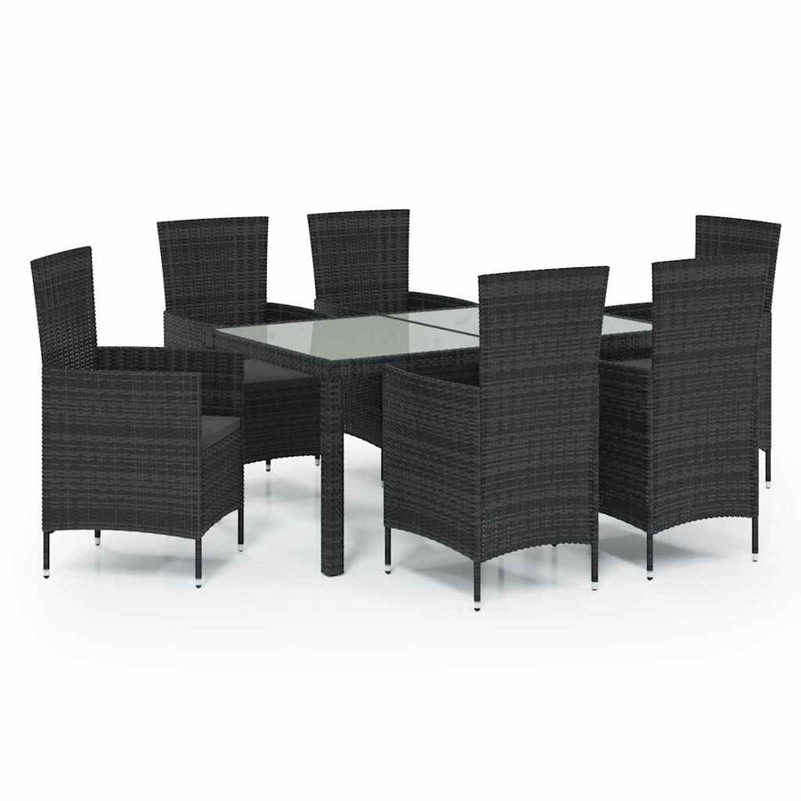 7 Piece Outdoor Dining Set with Cushions Poly Rattan Black