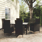 7 Piece Outdoor Dining Set with Cushions Poly Rattan Black