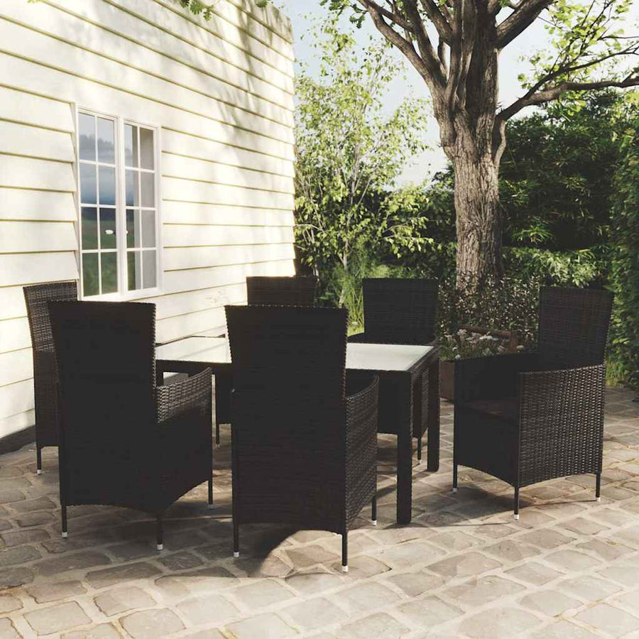 7 Piece Outdoor Dining Set with Cushions Poly Rattan Black