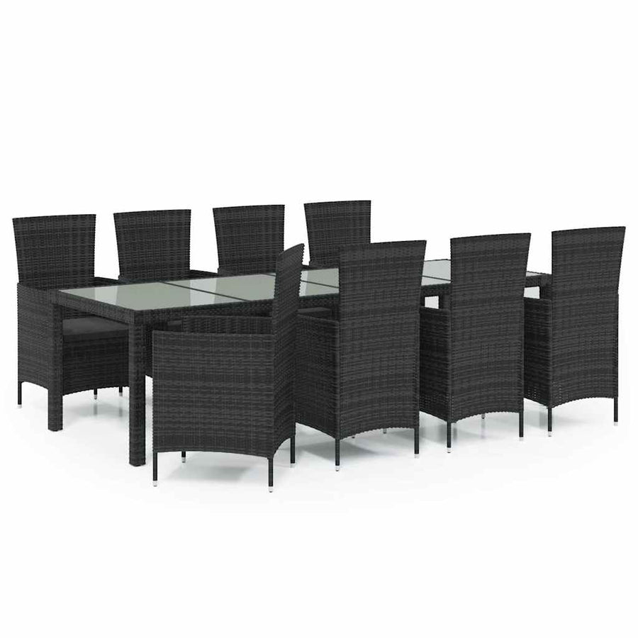 9 Piece Outdoor Dining Set with Cushions Poly Rattan Black
