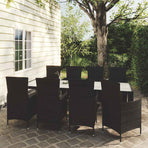 9 Piece Outdoor Dining Set with Cushions Poly Rattan Black
