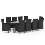 11 Piece Outdoor Dining Set with Cushions Poly Rattan Black - Front View