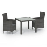 3 Piece Outdoor Dining Set with Cushions Poly Rattan Grey - Front View