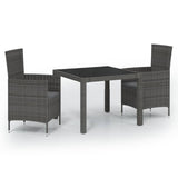 3 Piece Outdoor Dining Set with Cushions Poly Rattan Grey - Front View