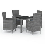 5 Piece Outdoor Dining Set with Cushions Poly Rattan Grey - Front View