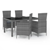 5 Piece Outdoor Dining Set with Cushions Poly Rattan Grey - Front View