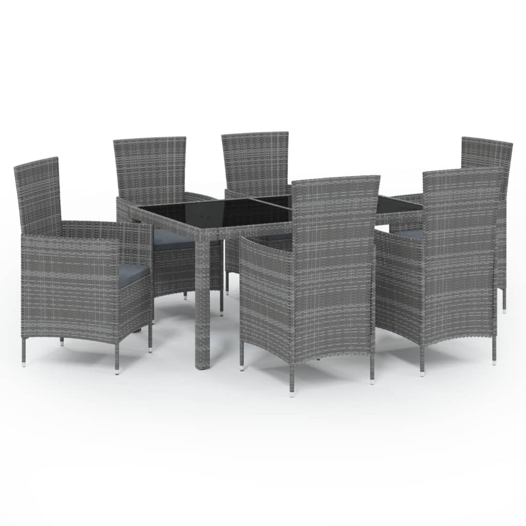 7 Piece Outdoor Dining Set with Cushions Poly Rattan Grey