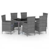7 Piece Outdoor Dining Set with Cushions Poly Rattan Grey - Front View