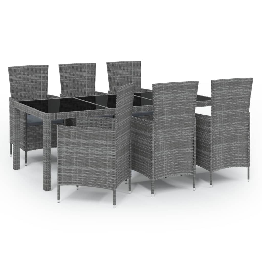 7 Piece Outdoor Dining Set with Cushions Poly Rattan Grey