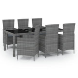 7 Piece Outdoor Dining Set with Cushions Poly Rattan Grey - Front View