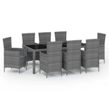 9 Piece Outdoor Dining Set with Cushions Poly Rattan Grey