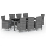 9 Piece Outdoor Dining Set with Cushions Poly Rattan Grey - Front View