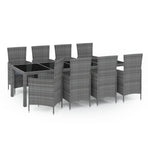 9 Piece Outdoor Dining Set with Cushions Poly Rattan Grey