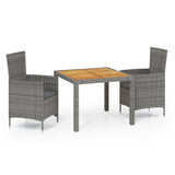 3 Piece Outdoor Dining Set with Cushions Poly Rattan Grey - Front View