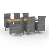 7 Piece Outdoor Dining Set with Cushions Poly Rattan Grey - Front View