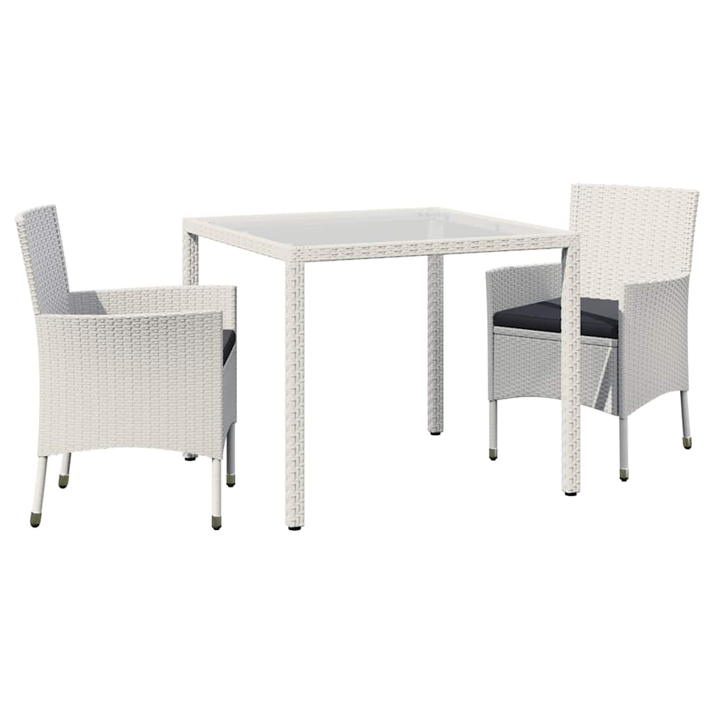 3 Piece Outdoor Dining Set with Cushions Poly Rattan White