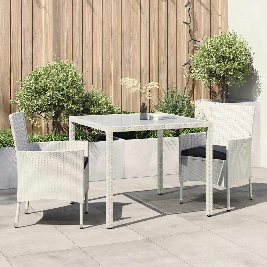 3 Piece Outdoor Dining Set with Cushions Poly Rattan White