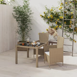 3 Piece Outdoor Dining Set with Cushions Poly Rattan Beige