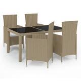 5 Piece Outdoor Dining Set with Cushions Poly Rattan Beige - Front View