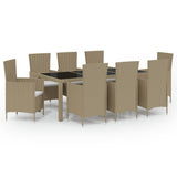 9 Piece Outdoor Dining Set with Cushions Poly Rattan Beige - Front View