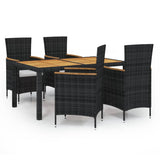 5 Piece Outdoor Dining Set with Cushions Poly Rattan Black - Front View