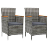 3 Piece Outdoor Dining Set with Cushions Poly Rattan Grey - Front View