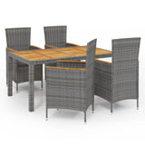 5 Piece Outdoor Dining Set with Cushions Poly Rattan Grey - Front View