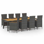 9 Piece Outdoor Dining Set with Cushions Poly Rattan Grey