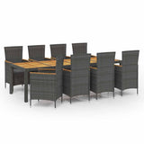 9 Piece Outdoor Dining Set with Cushions Poly Rattan Grey - Front View