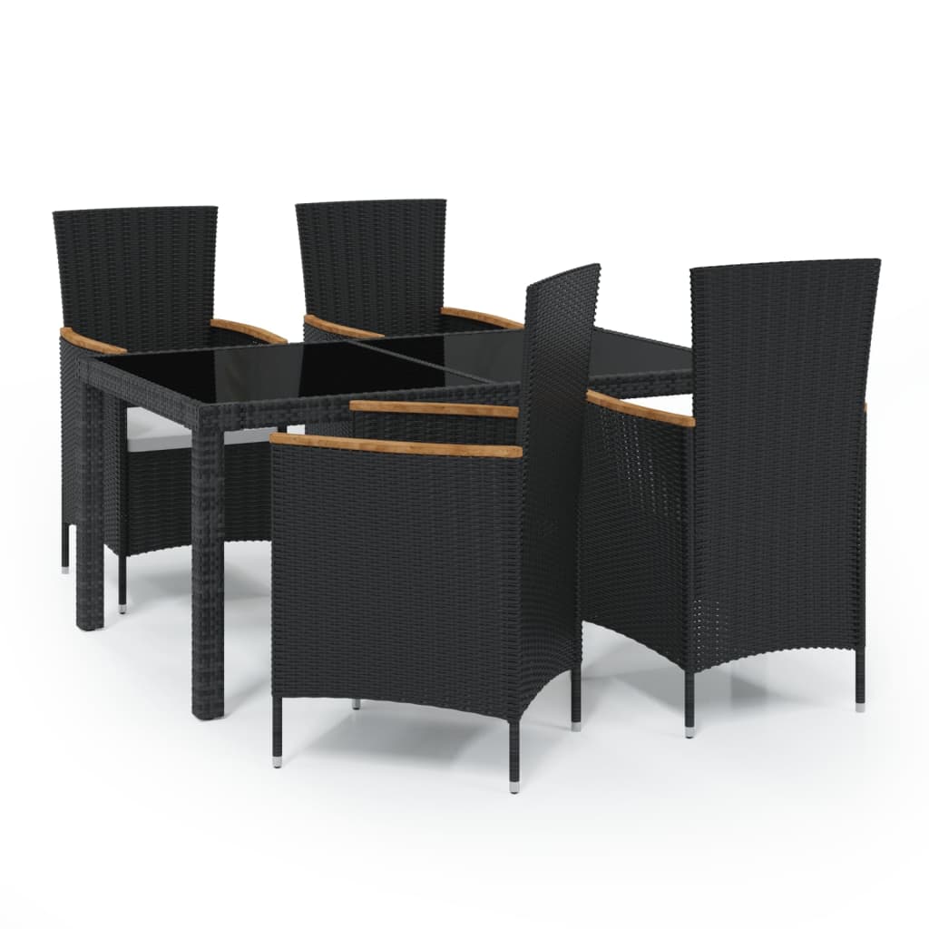 5 Piece Outdoor Dining Set with Cushions Poly Rattan Black