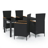 5 Piece Outdoor Dining Set with Cushions Poly Rattan Black - Front View