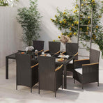 7 Piece Outdoor Dining Set with Cushions Poly Rattan Black