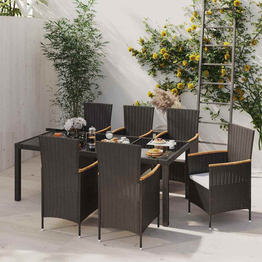 7 Piece Outdoor Dining Set with Cushions Poly Rattan Black
