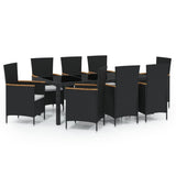 9 Piece Outdoor Dining Set with Cushions Poly Rattan Black - Front View