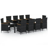 11 Piece Outdoor Dining Set with Cushions Poly Rattan Black - Front View