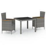 3 Piece Outdoor Dining Set with Cushions Poly Rattan Black and Grey - Front View
