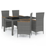 5 Piece Outdoor Dining Set with Cushions Poly Rattan Grey - Front View