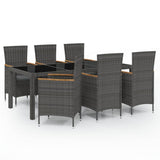 7 Piece Outdoor Dining Set with Cushions Poly Rattan Black and Grey - Front View