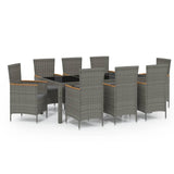 9 Piece Outdoor Dining Set with Cushions Poly Rattan Grey - Front View