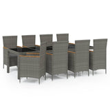 9 Piece Outdoor Dining Set with Cushions Poly Rattan Grey - Front View