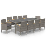 11 Piece Outdoor Dining Set with Cushions Poly Rattan Black and Grey - Front View