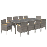 11 Piece Outdoor Dining Set with Cushions Poly Rattan Black and Grey - Side View